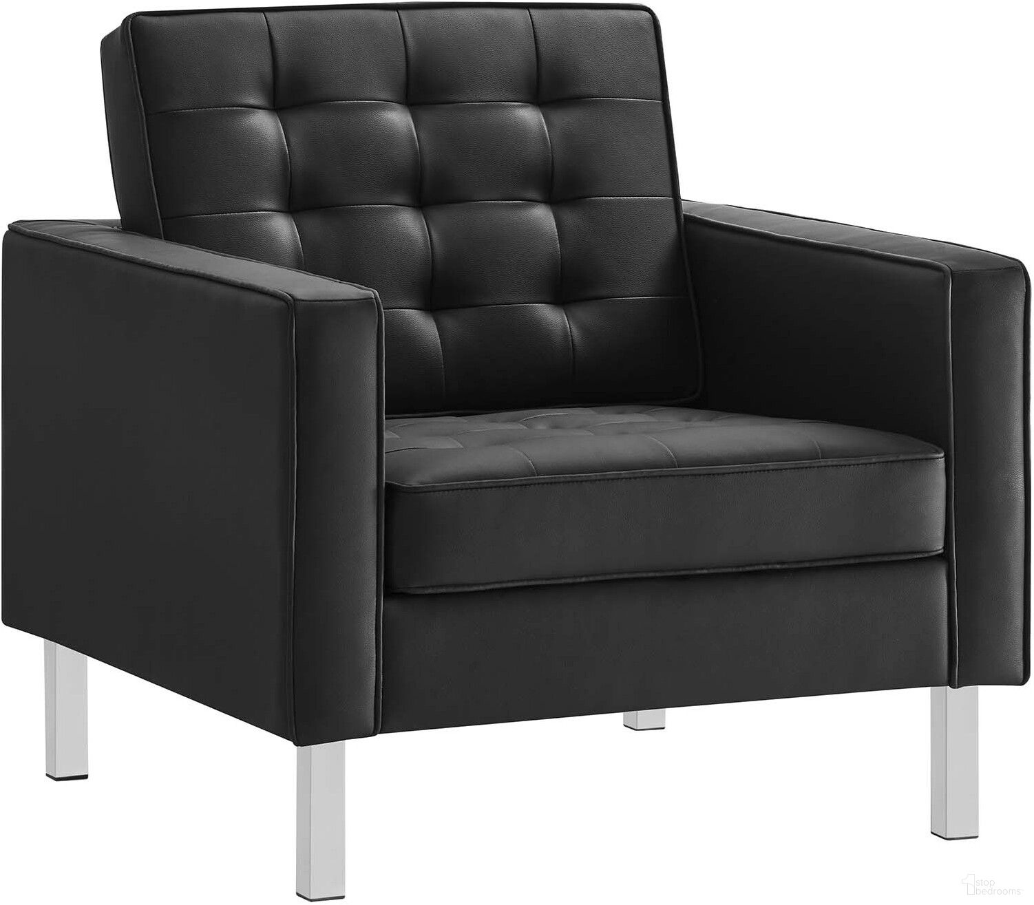 Loft Silver and Black Tufted Upholstered Faux Leather Arm Chair