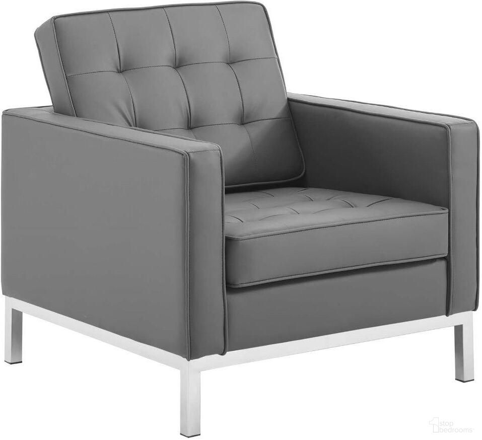 Loft Tufted Vegan Leather Armchair In Silver Gray