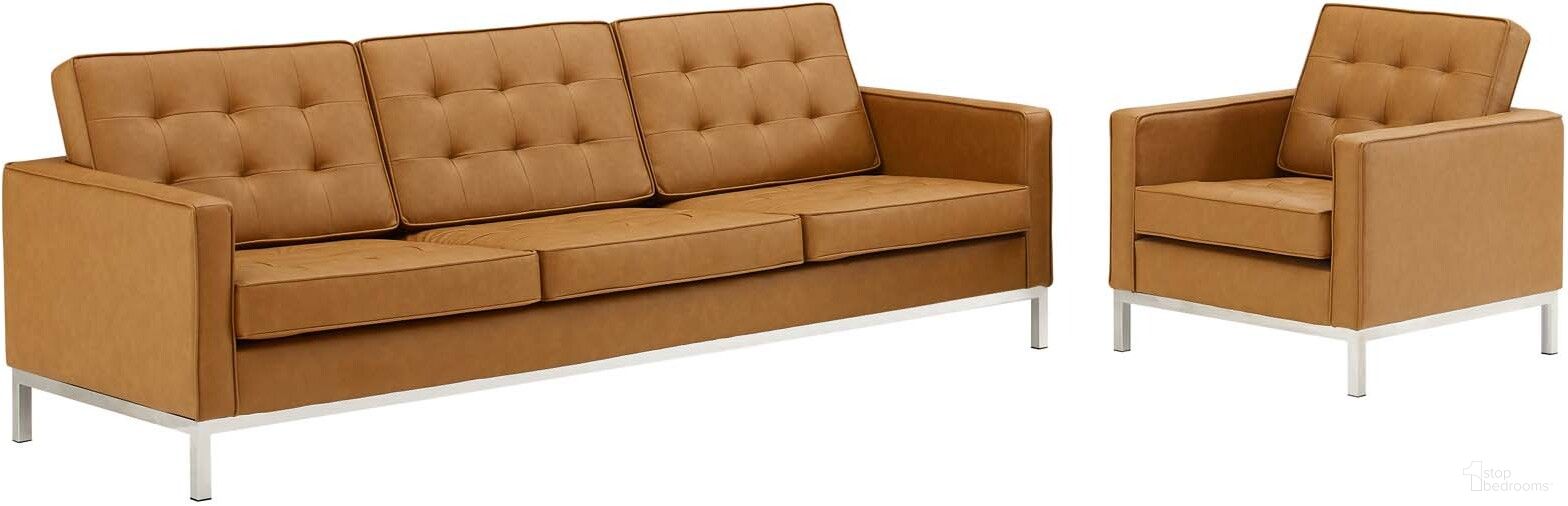 Loft Silver Tan Tufted Upholstered Faux Leather Sofa and Arm Chair Set EEI-4104-SLV-TAN-SET