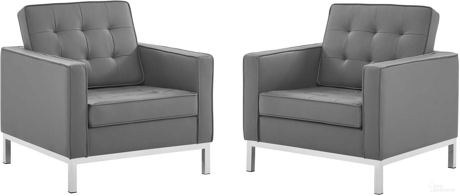 Loft Tufted Upholstered Faux Leather Armchair Set of 2 In Silver/Gray