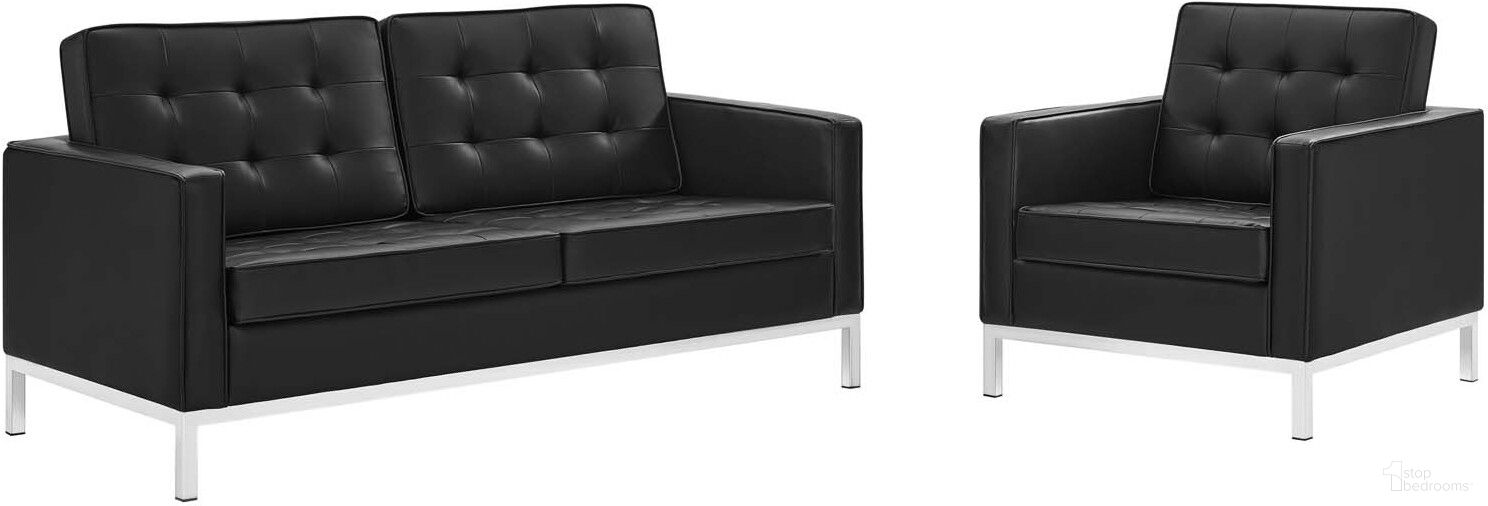 The appearance of Loft Tufted Upholstered Faux Leather Loveseat and Armchair Set EEI-4102-SLV-BLK-SET designed by Modway in the modern / contemporary interior design. This brown and gray piece of furniture  was selected by 1StopBedrooms from Loft Collection to add a touch of cosiness and style into your home. Sku: EEI-3388-SLV-BLK-N;EEI-3391-SLV-BLK-N. Material: Faux Leather.