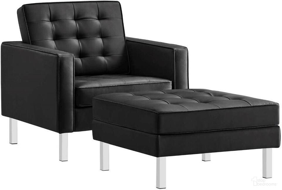 Loft Tufted Vegan Leather Armchair And Ottoman Set In Silver Black