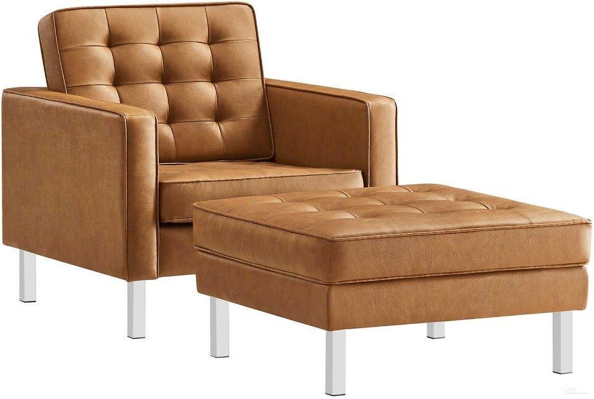 The appearance of Loft Tufted Vegan Leather Armchair And Ottoman Set In Silver Tan designed by Modway in the transitional interior design. This silver tan piece of furniture  was selected by 1StopBedrooms from Loft Collection to add a touch of cosiness and style into your home. Sku: EEI-3391-SLV-TAN-N;EEI-3394-SLV-TAN-N. Material: Plywood.