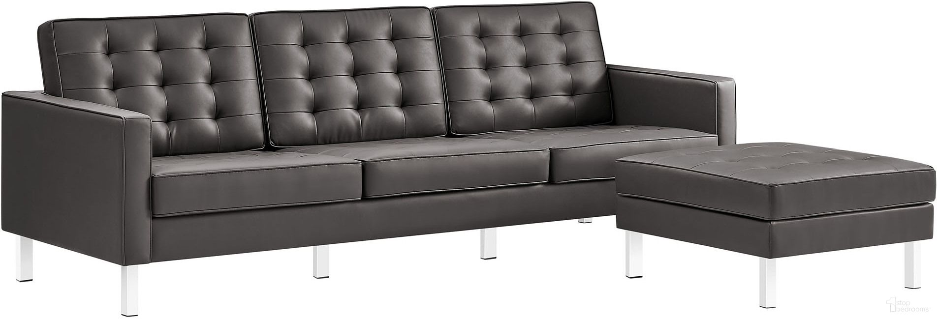 The appearance of Loft Tufted Vegan Leather Sofa and Ottoman Set In Silver and Gray designed by Modway in the modern / contemporary interior design. This gray/silver piece of furniture was selected by 1StopBedrooms from Loft Collection to add a touch of cosiness and style into your home. Sku: EEI-3385-SLV-GRY;EEI-3394-SLV-GRY. Material: Vegan Leather.