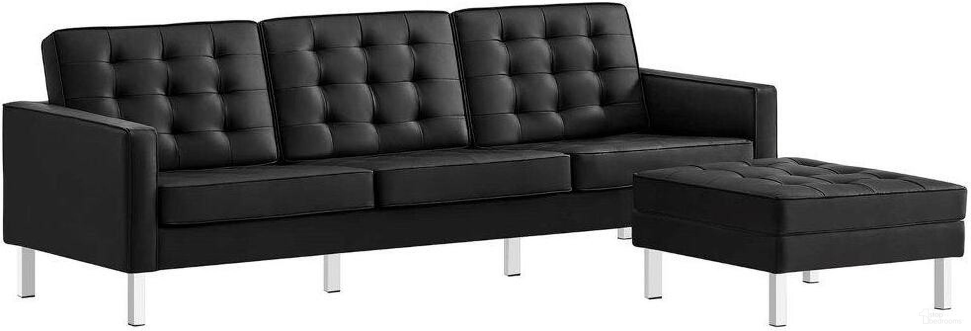 The appearance of Loft Tufted Vegan Leather Sofa And Ottoman Set In Silver Black designed by Modway in the transitional interior design. This silver and black piece of furniture was selected by 1StopBedrooms from Loft Collection to add a touch of cosiness and style into your home. Sku: EEI-3385-SLV-BLK-N;EEI-3394-SLV-BLK-N. Material: Plywood.