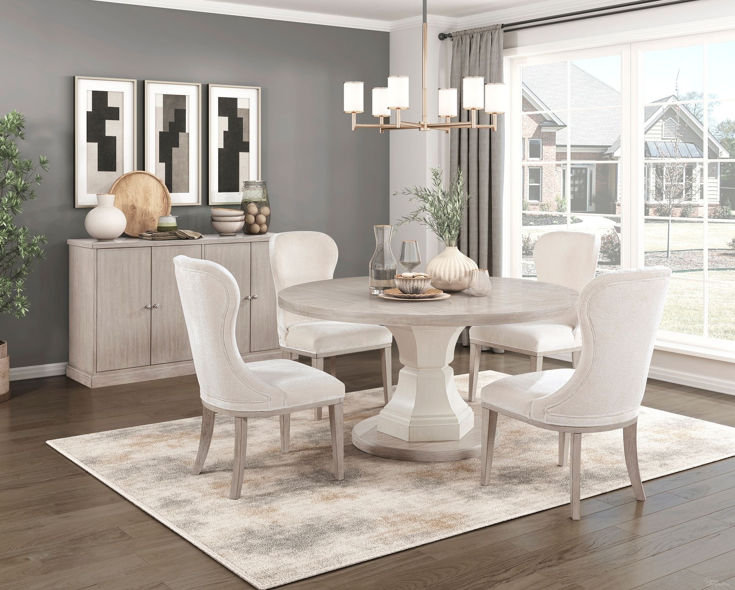 The appearance of Lofton Round Dining Set In Natural and White designed by Homelegance in the modern / contemporary interior design. This natural/white piece of furniture was selected by 1StopBedrooms from Lofton Collection to add a touch of cosiness and style into your home. Sku: 6018-60RD;6018-60RDB;6018S. Table Top Shape: Round. Material: Textured. Size: 60".
