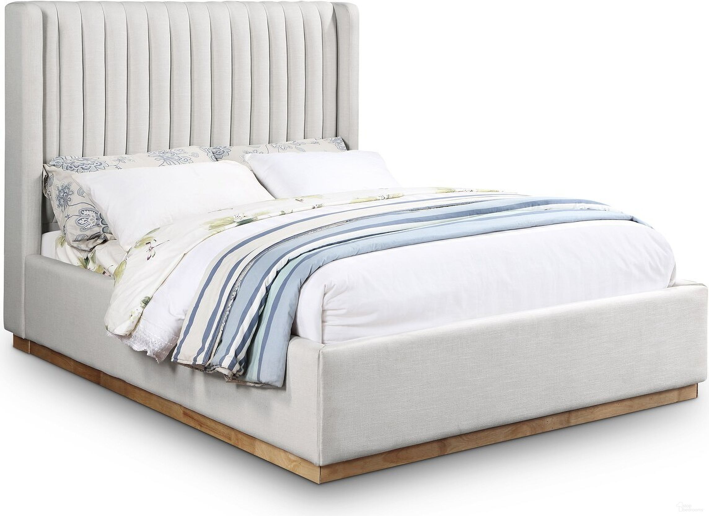 Logan Linen Textured Fabric Queen Bed In Cream