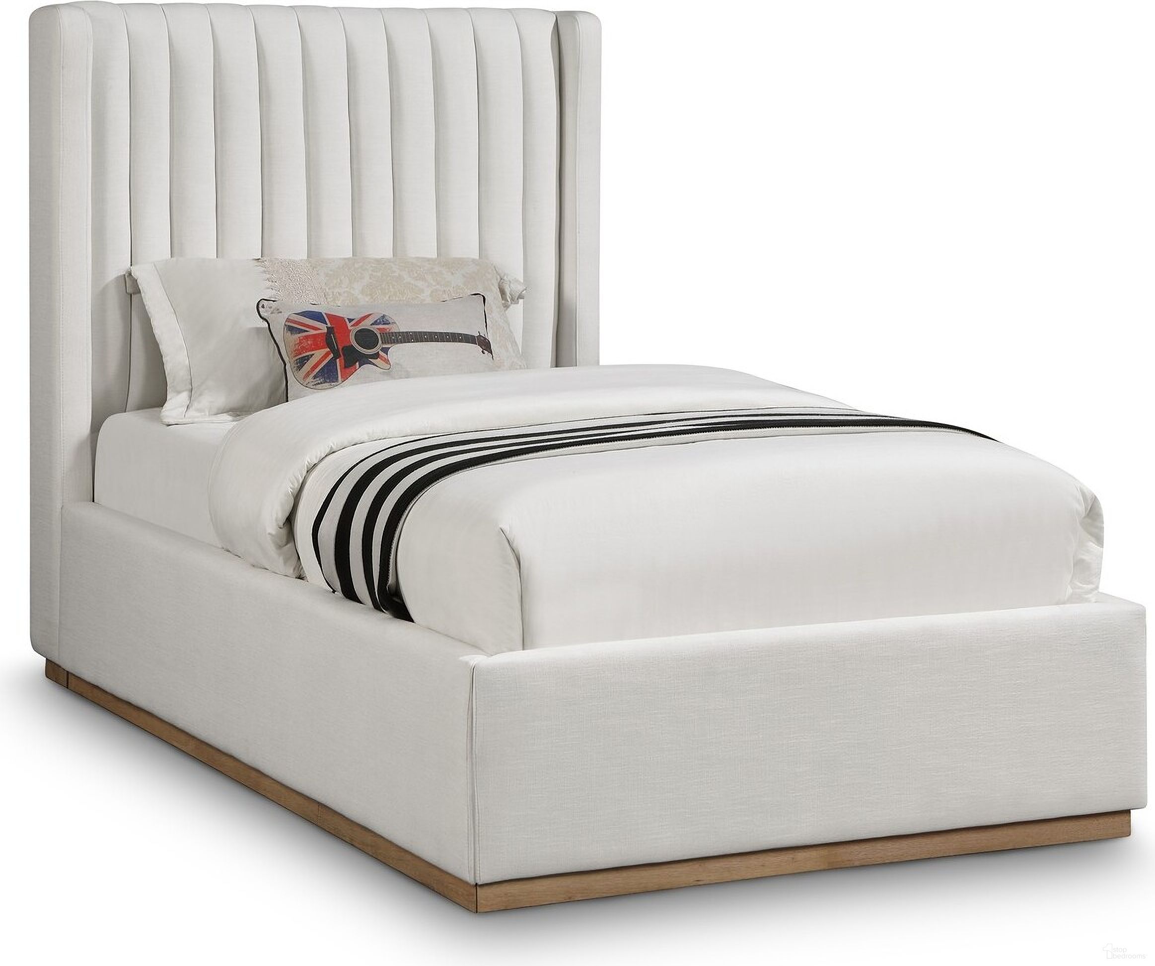 Logan Linen Textured Fabric Twin Bed In Cream