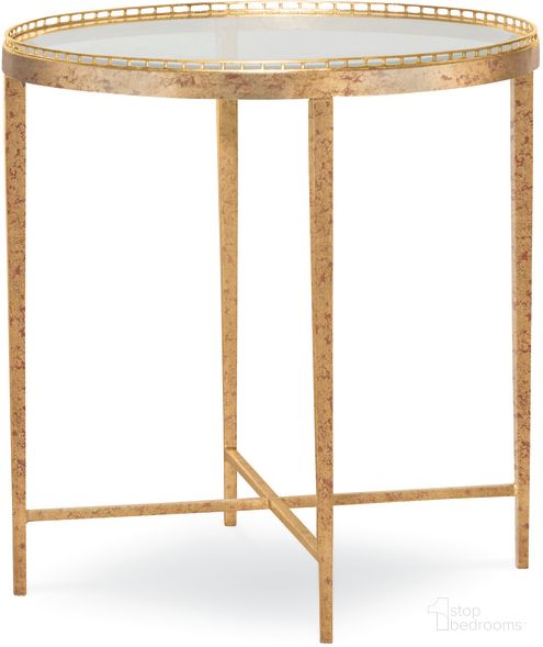 The appearance of Logan Round Chairside Table 24 Dia In Gold designed by Century Furniture in the modern / contemporary interior design. This gold piece of furniture  was selected by 1StopBedrooms from Details Occasional Collection to add a touch of cosiness and style into your home. Sku: CSA-102-9. Material: Tempered Glass.