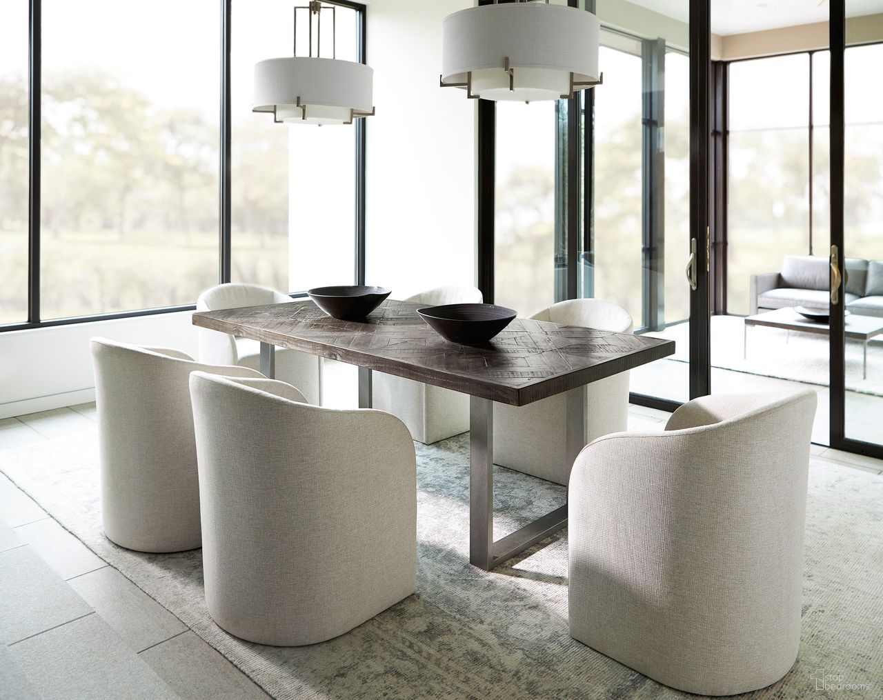 The appearance of Logan Square Dining Room Set designed by Bernhardt in the modern / contemporary interior design. This sable brown/grey mist piece of furniture was selected by 1StopBedrooms from Logan Square Collection to add a touch of cosiness and style into your home. Sku: 303224B;303538;303538;303538;303538;303538;303538. Table Base Style: Double Pedestal. Material: Wood.