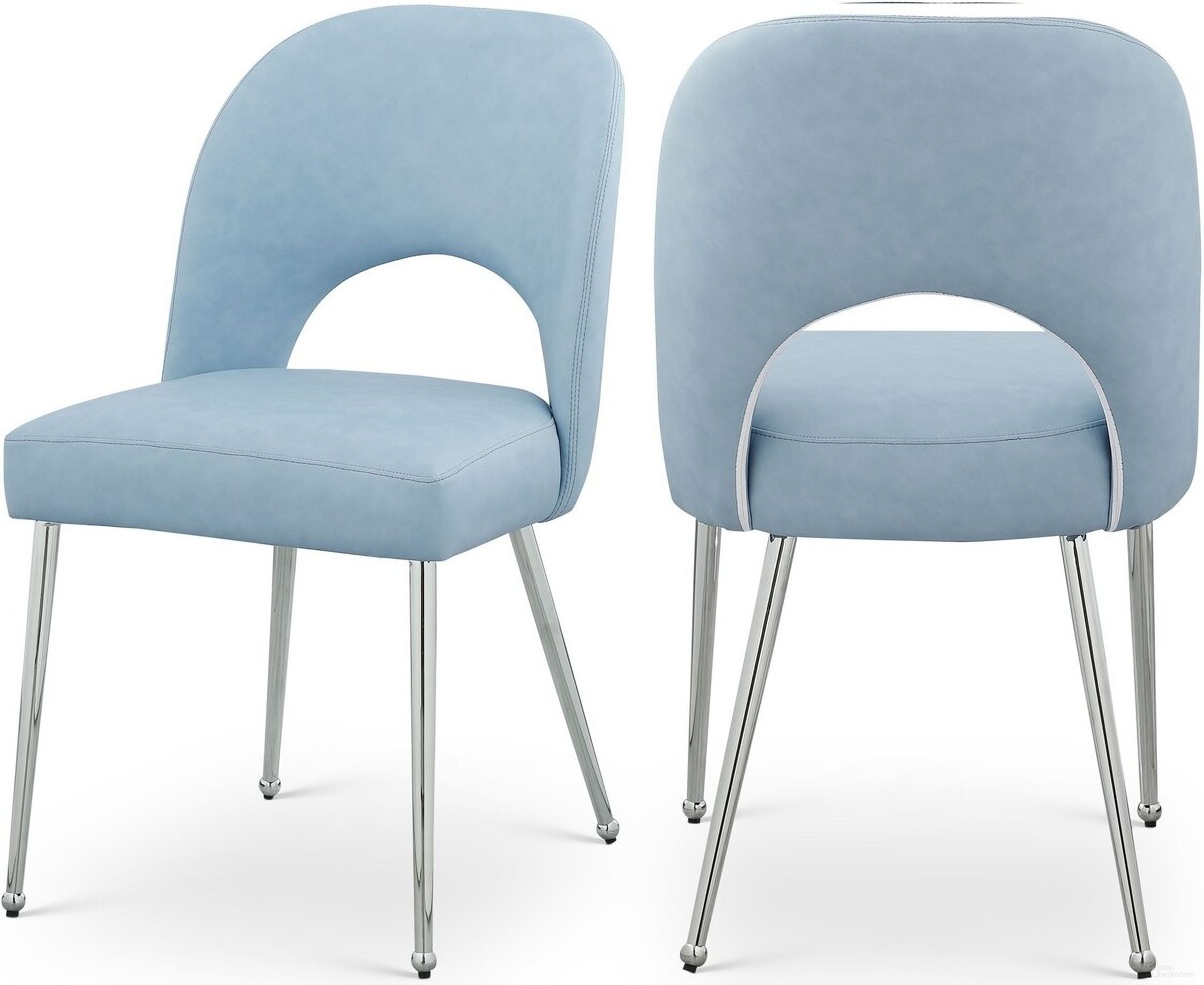 The appearance of Logan Vegan Leather Dining Chair Set of 2 In Light Blue designed by Meridian in the modern / contemporary interior design. This light blue piece of furniture was selected by 1StopBedrooms from Logan Collection to add a touch of cosiness and style into your home. Sku: 999LtBlu-C. Material: Wood. Chair Type: Side Chair.