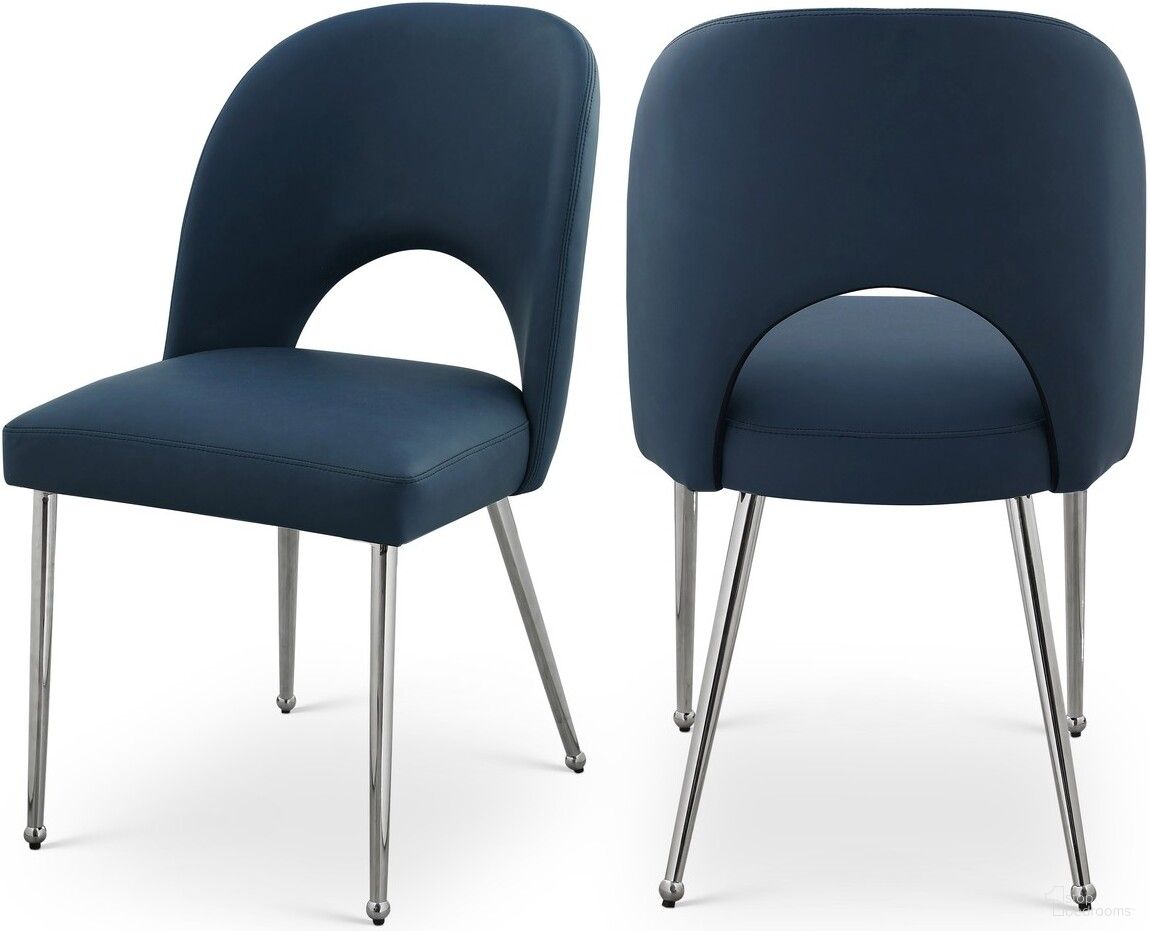 The appearance of Logan Vegan Leather Dining Chair Set of 2 In Navy designed by Meridian in the modern / contemporary interior design. This navy piece of furniture was selected by 1StopBedrooms from Logan Collection to add a touch of cosiness and style into your home. Sku: 999Navy-C. Material: Wood. Chair Type: Side Chair.