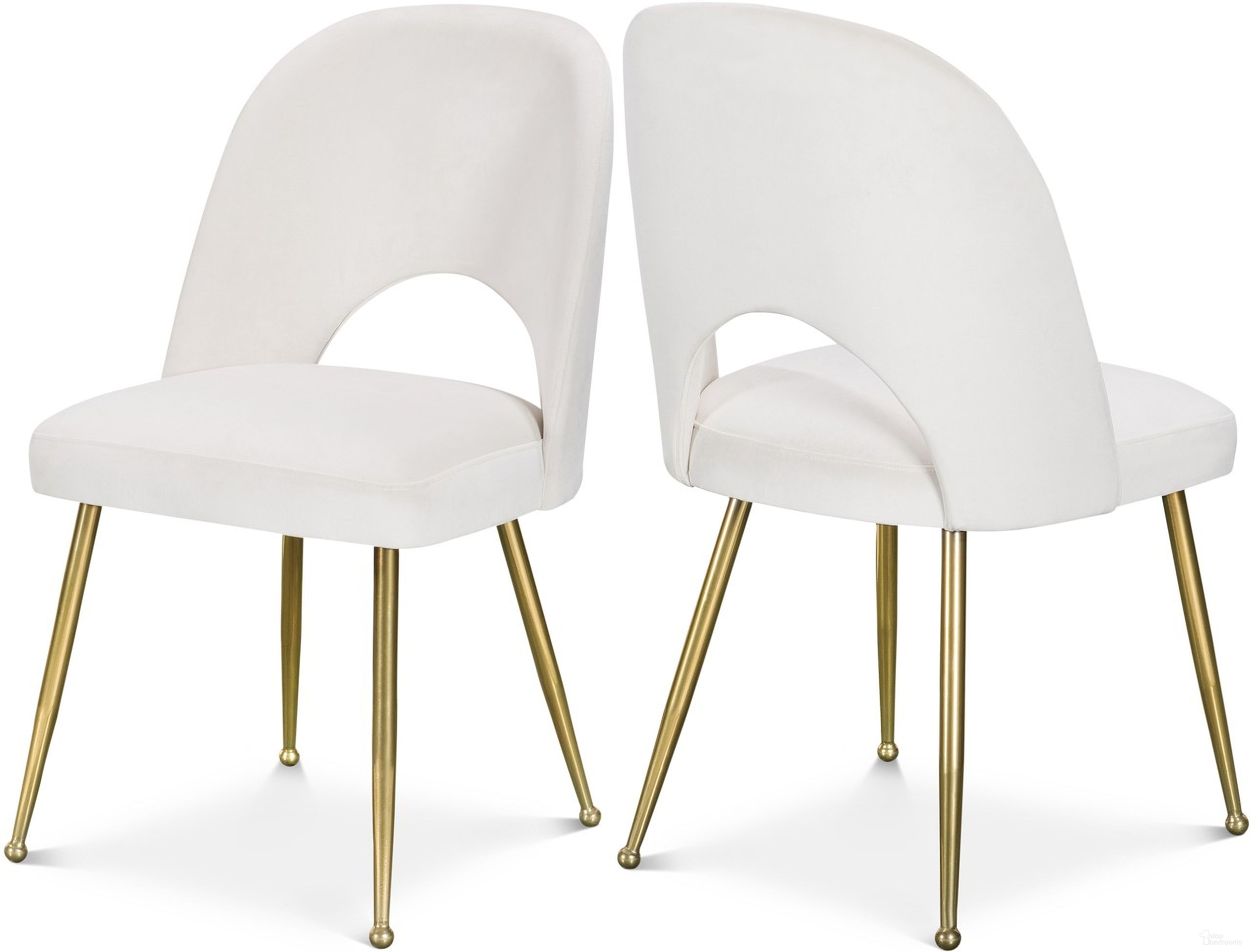 The appearance of Logan Velvet Dining Chair Set of 2 In Cream designed by Meridian in the modern / contemporary interior design. This cream velvet piece of furniture was selected by 1StopBedrooms from Logan Collection to add a touch of cosiness and style into your home. Sku: 990Cream-C. Material: Velvet. Chair Type: Side Chair.