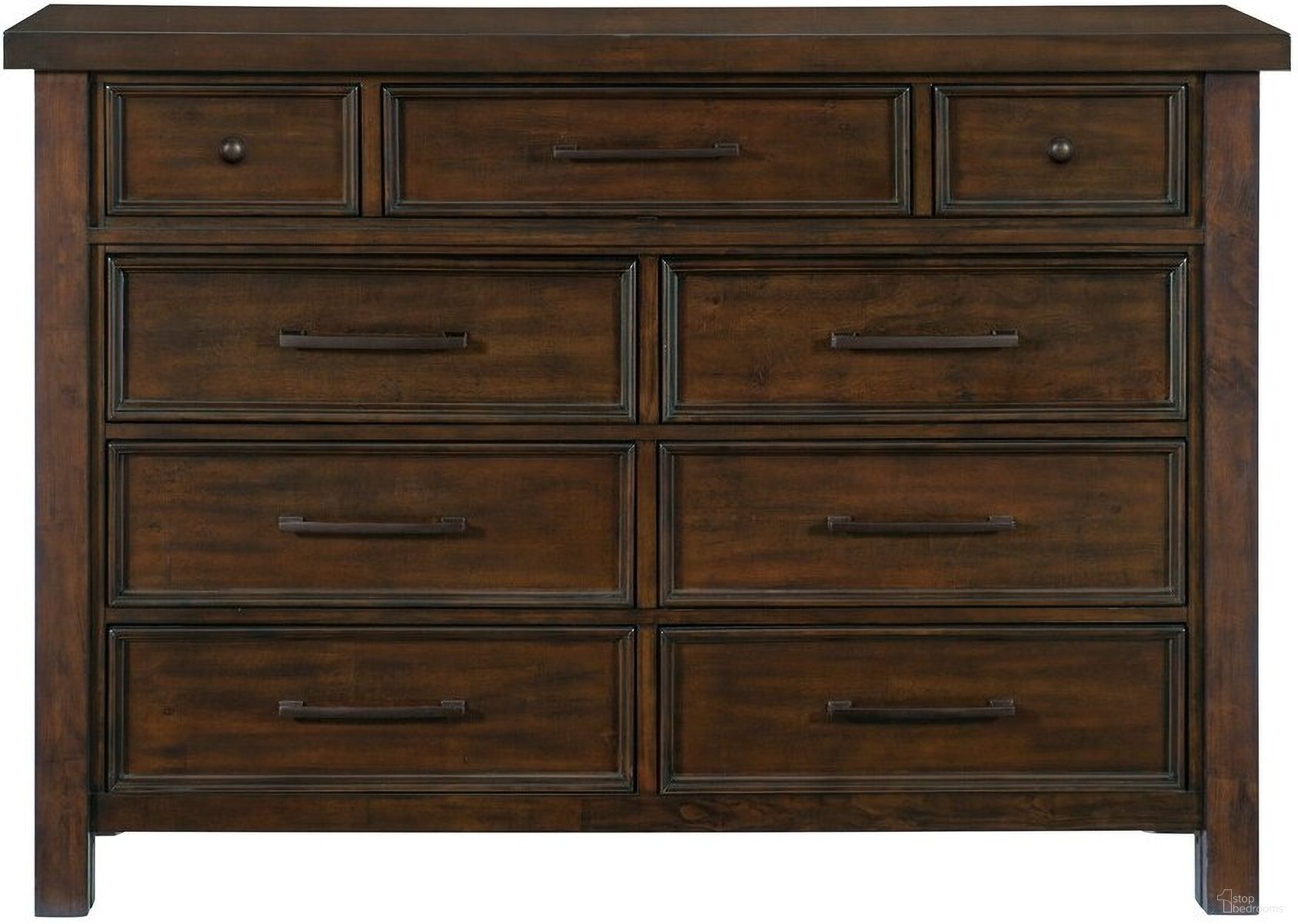 The appearance of Logandale Dresser In Brown designed by Homelegance in the rustic / southwestern interior design. This brown piece of furniture  was selected by 1StopBedrooms from Logandale Collection to add a touch of cosiness and style into your home. Sku: 1559-5. Material: Wood.