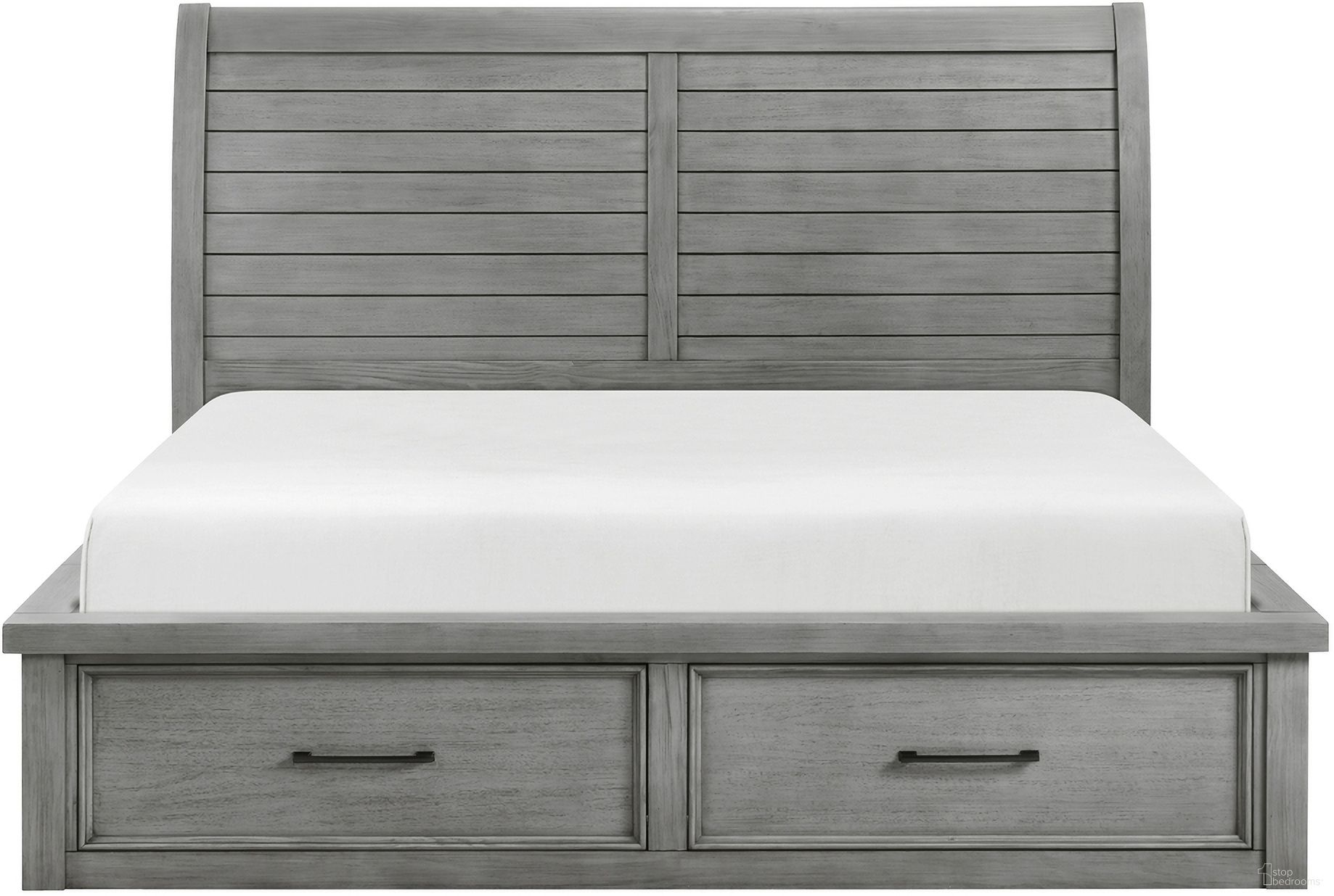 Logandale Queen Platform Bed with Storage Footboard and Side Rails In Gray