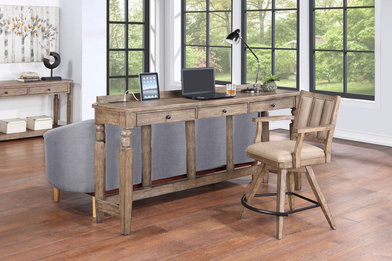 The appearance of Logans Point Home Office Theatre Bar In Gray designed by ECI in the rustic / southwestern interior design. This gray piece of furniture  was selected by 1StopBedrooms from Logans Point Collection to add a touch of cosiness and style into your home. Sku: 1600-99-HOTB. Material: Solid Hardwood & Veneers.