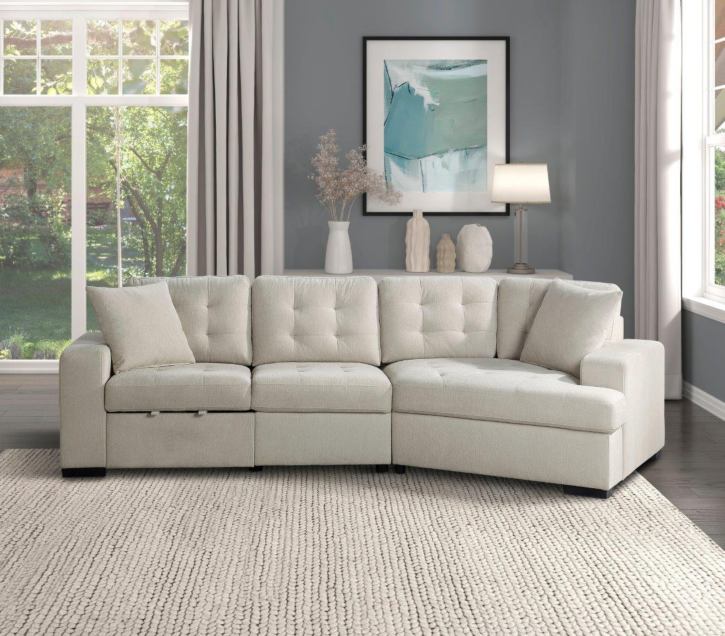 Logansport Beige RAF Cuddler Sectional by Homelegance 1StopBedrooms