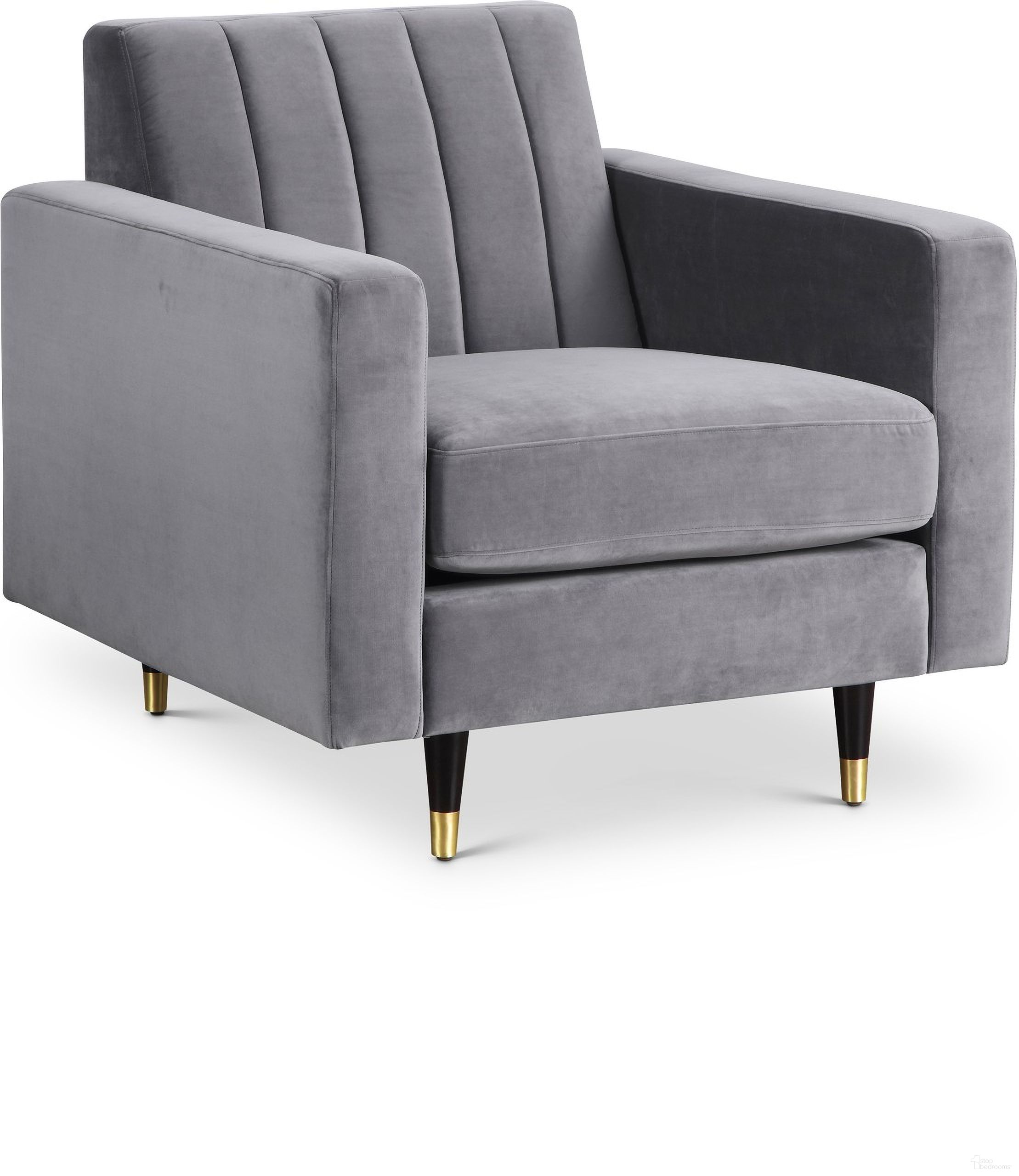 The appearance of Lola Velvet Chair In Grey designed by Meridian in the modern / contemporary interior design. This grey piece of furniture was selected by 1StopBedrooms from Lola Collection to add a touch of cosiness and style into your home. Sku: 619Grey-C. Material: Velvet.