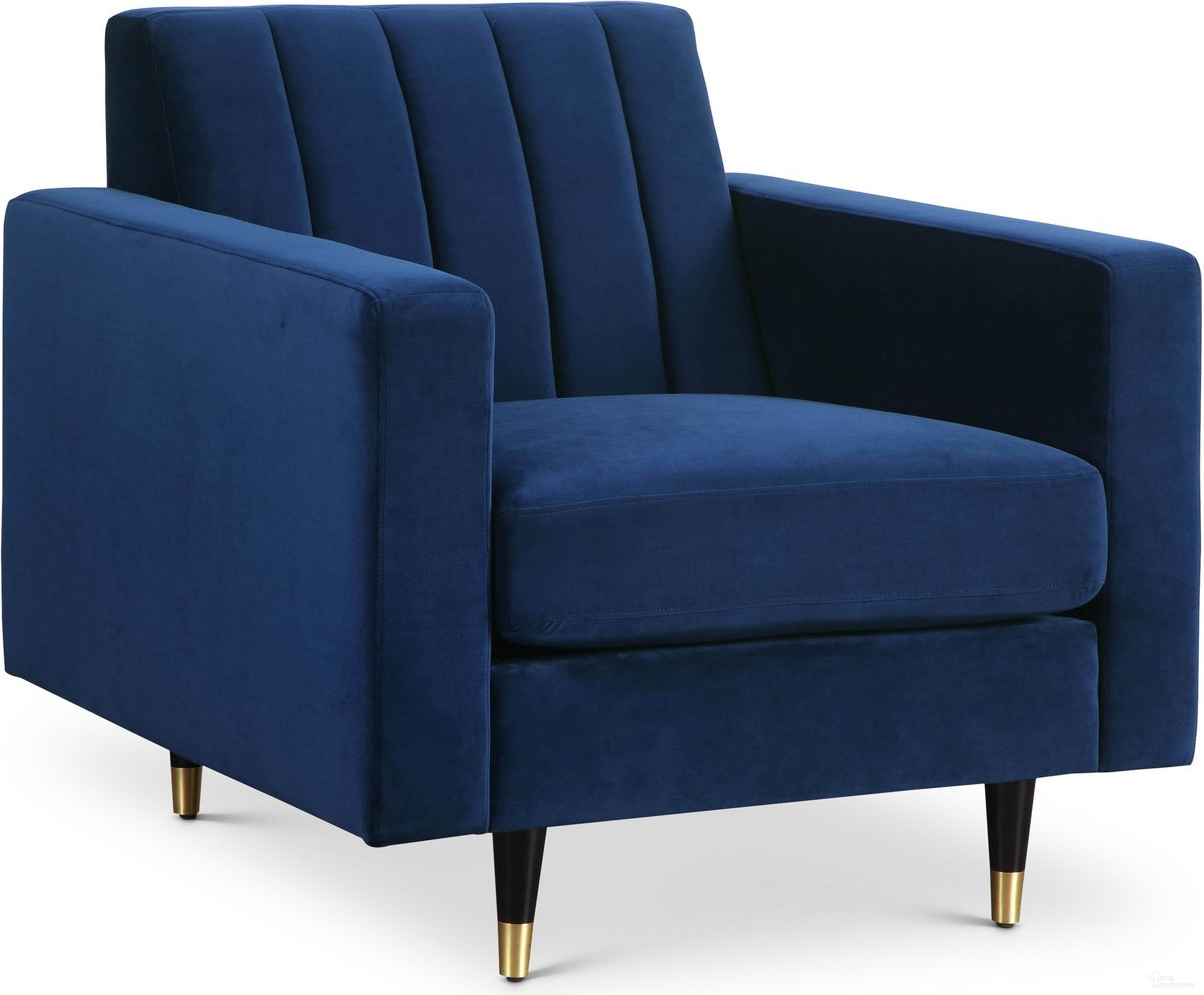 The appearance of Lola Velvet Chair In Navy designed by Meridian in the modern / contemporary interior design. This navy piece of furniture  was selected by 1StopBedrooms from Lola Collection to add a touch of cosiness and style into your home. Sku: 619Navy-C. Material: Velvet.