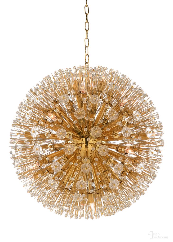 The appearance of Lolita Chandelier Large In Gold designed by Wildwood in the modern / contemporary interior design. This gold piece of furniture was selected by 1StopBedrooms from Wildwood Collection to add a touch of cosiness and style into your home. Sku: 67230. Material: Iron.