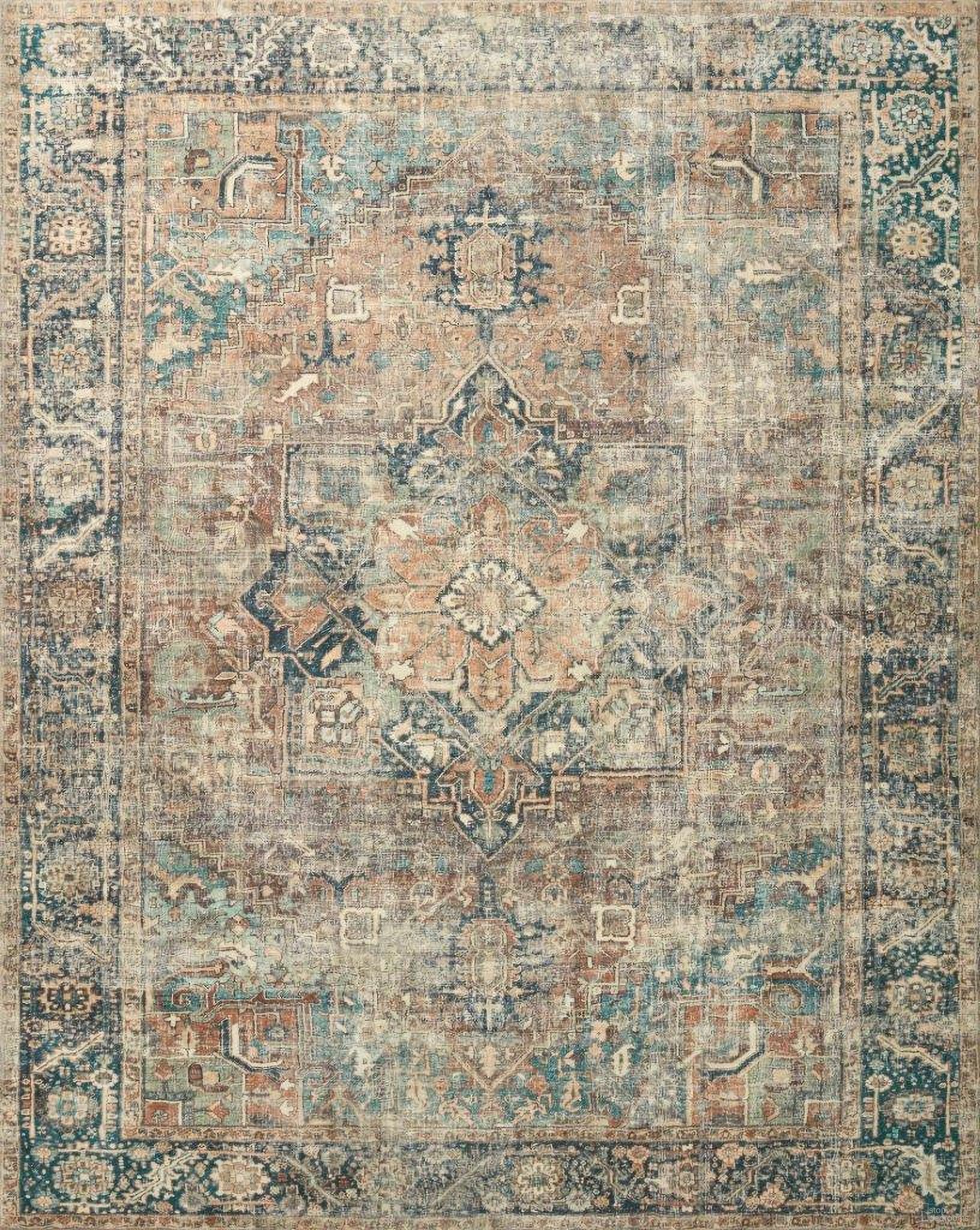 The appearance of Loloi II Margot Terracotta and Lagoon 7'-6" x 9'-6" Area Rug designed by Loloi Rugs in the traditional interior design. This terracotta piece of furniture  was selected by 1StopBedrooms from Margot Collection to add a touch of cosiness and style into your home. Sku: MARGMAT-02TCLJ7696. Material: Polyester.