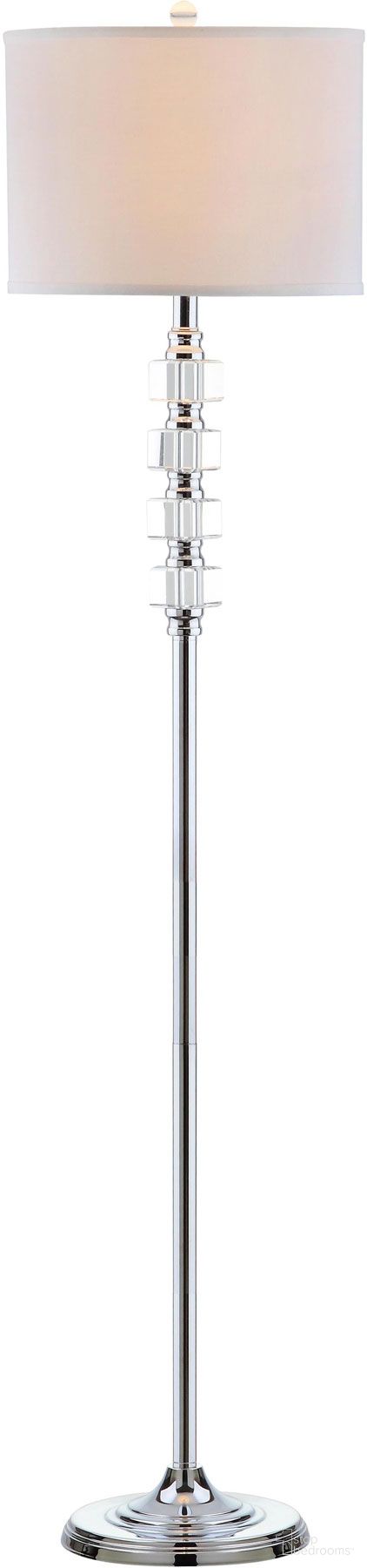 The appearance of Lombard Clear 60 Inch Street Floor Lamp with White Shade designed by Safavieh in the modern / contemporary interior design. This chrome piece of furniture  was selected by 1StopBedrooms from Safavieh LIT Collection to add a touch of cosiness and style into your home. Sku: LIT4178A. Material: Chrome.