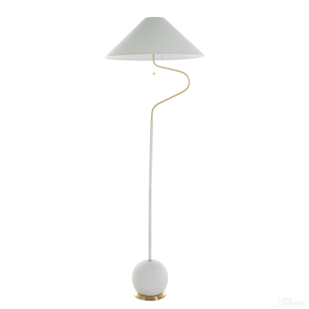 Lombard Floor Lamp In Feather White and Brass