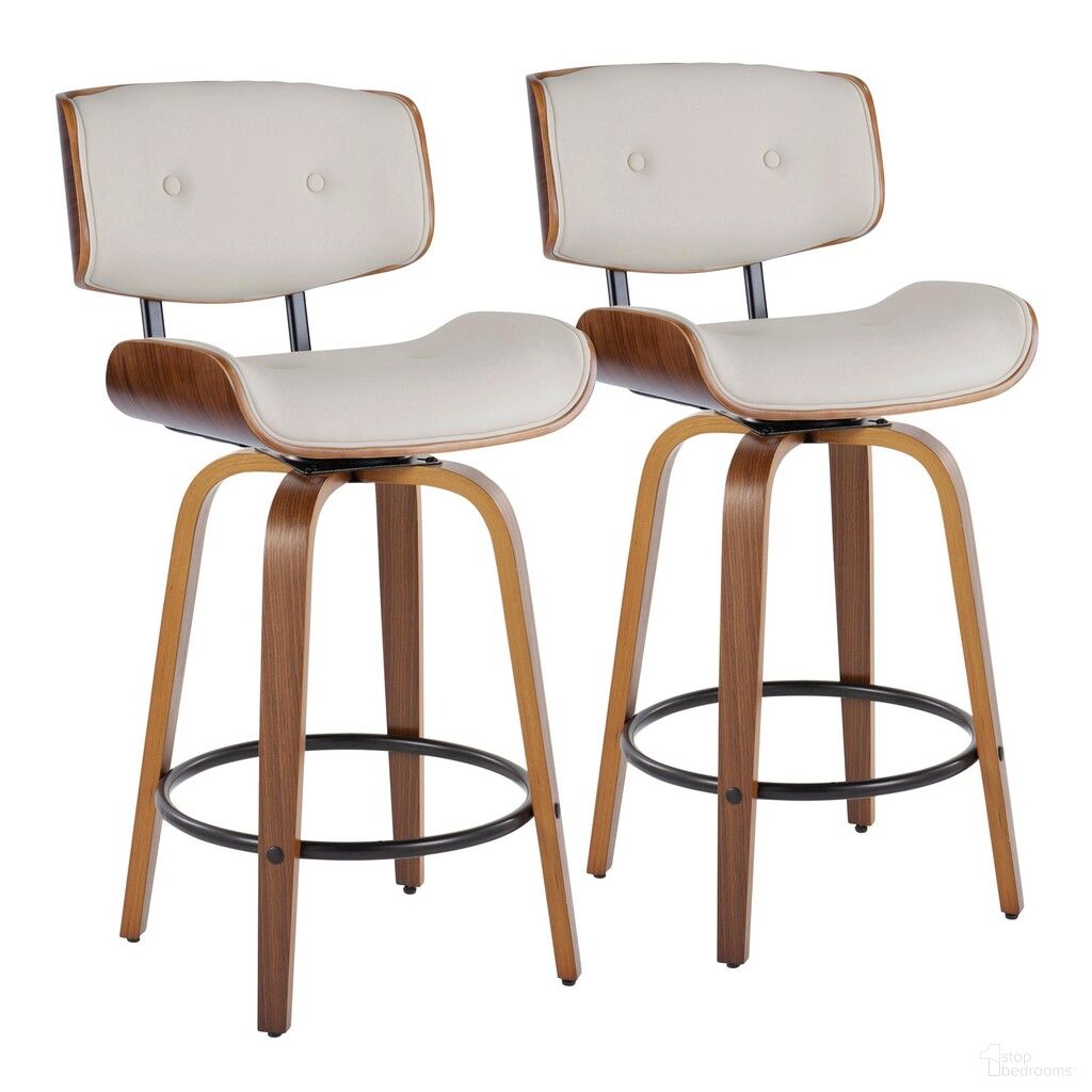 The appearance of Lombardi 26 Inch Fixed Height Counter Stool Set of 2 In Walnut and Cream designed by Lumisource in the transitional interior design. This cream/walnut piece of furniture was selected by 1StopBedrooms from Lombardi Collection to add a touch of cosiness and style into your home. Sku: B26-LMBPU-GRTZQ2 WLWLCR2. Material: Wood.