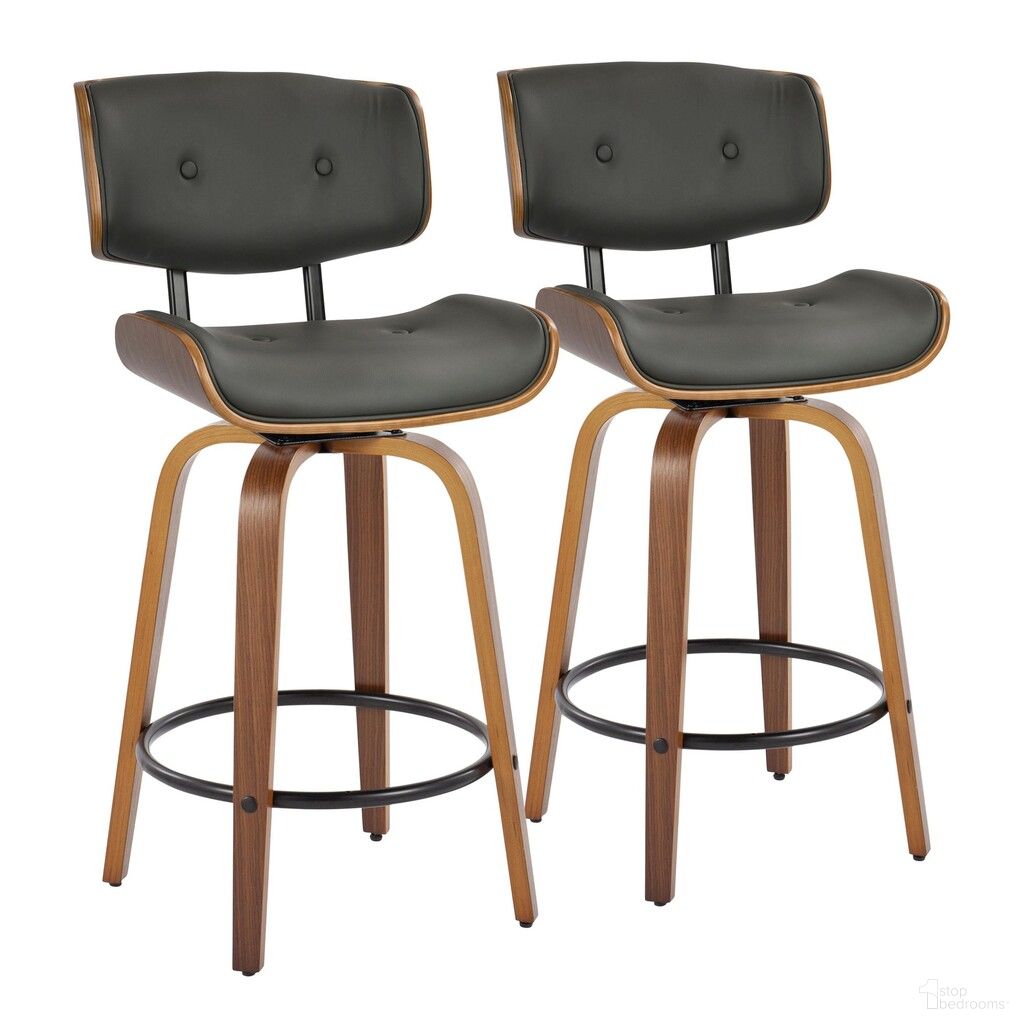 Lombardi 26 Inch Fixed Height Counter Stool Set of 2 In Gray and Walnut