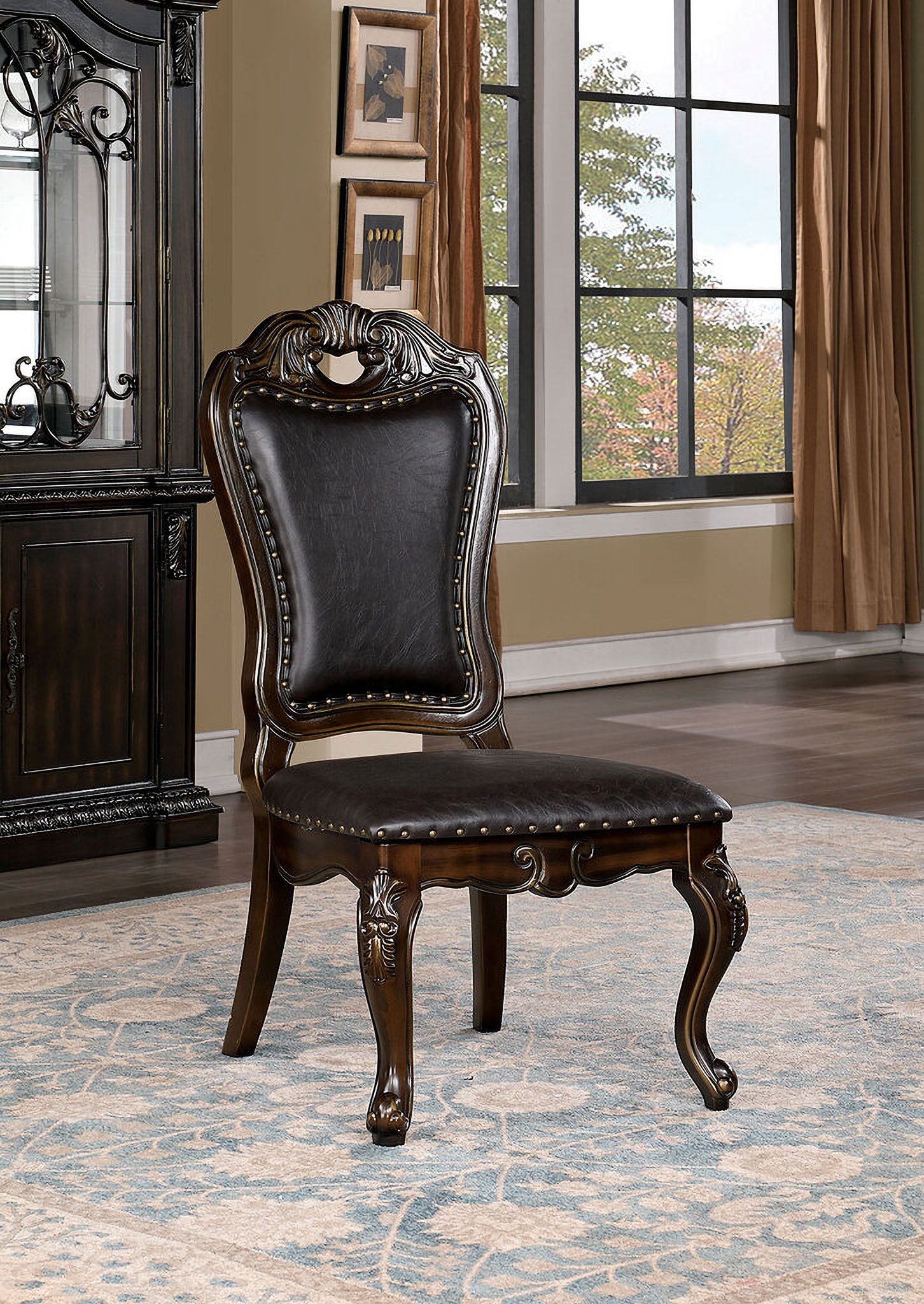 The appearance of Lombardy Side Chair Set of 2 In Walnut and Dark Brown designed by Furniture of America in the traditional interior design. This walnut and dark brown piece of furniture was selected by 1StopBedrooms from Lombardy Collection to add a touch of cosiness and style into your home. Sku: CM3146SC-2PK. Material: Wood. Chair Type: Side Chair.