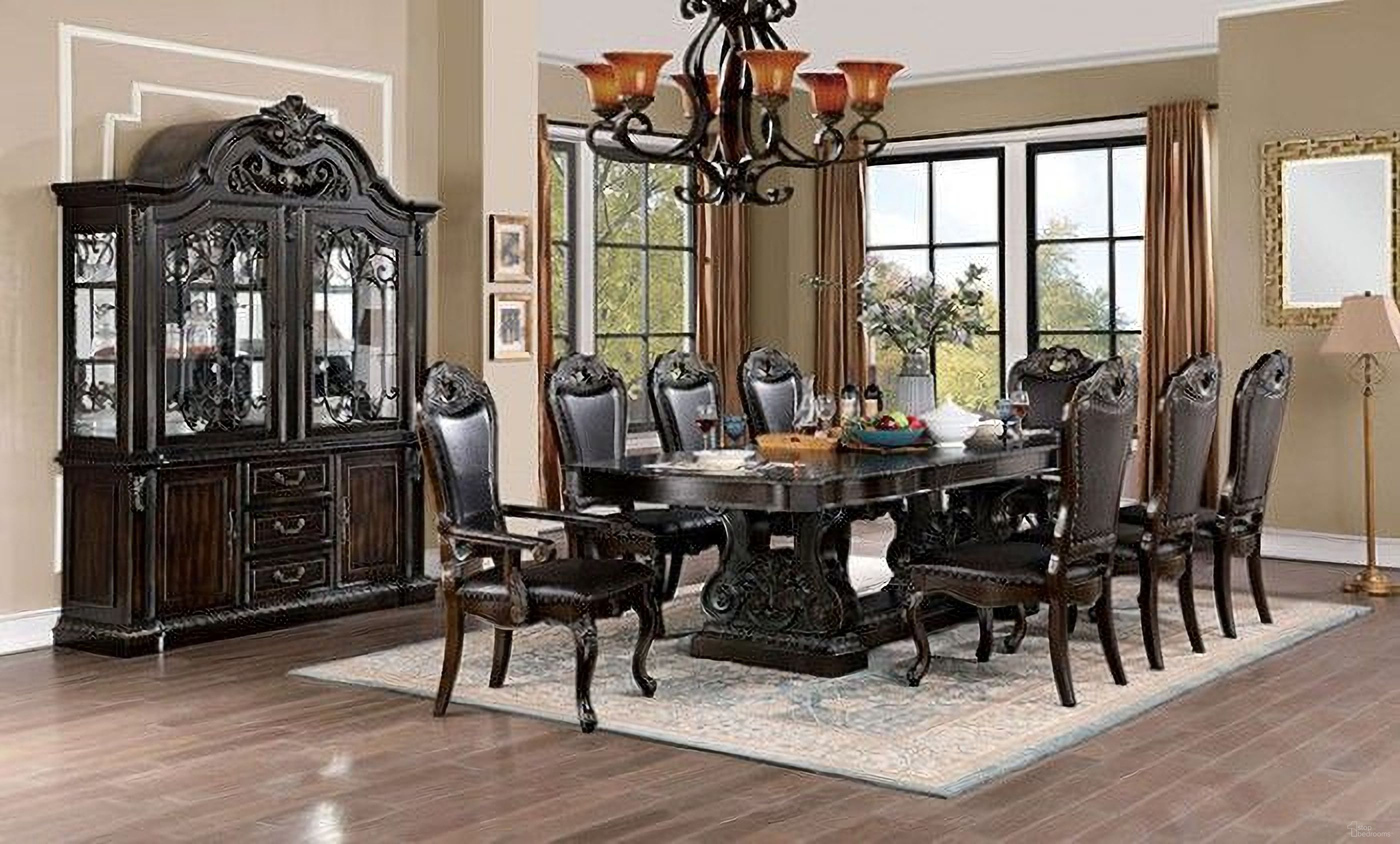 The appearance of Lombardy Walnut Extendable Dining Room Set designed by Furniture of America in the traditional interior design. This black and brown piece of furniture was selected by 1StopBedrooms from Lombardy Collection to add a touch of cosiness and style into your home. Sku: CM3146T-1;CM3146T-2;CM3146T-3;CM3146SC-2PK. Table Base Style: Trestle. Material: Wood.