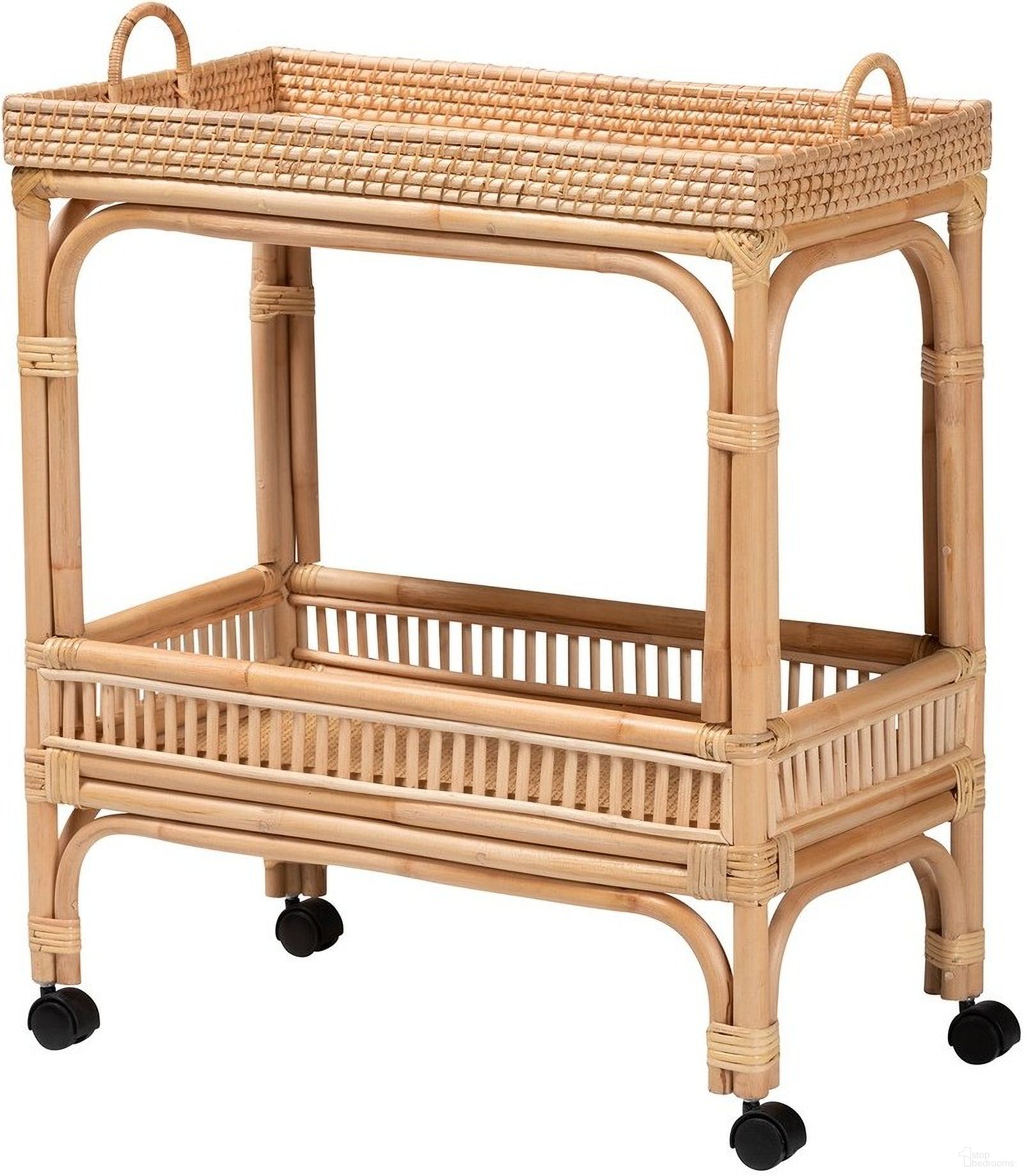 Lombok Rattan Wine Cart In Natural Brown
