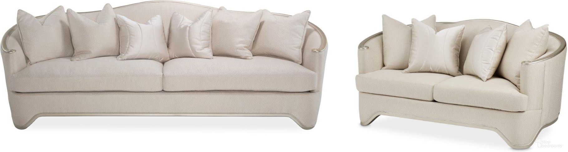 The appearance of London Champagne Living Room Set designed by Michael Amini in the transitional interior design. This champagne piece of furniture was selected by 1StopBedrooms from London Collection to add a touch of cosiness and style into your home. Sku: NC9004816-CHPGN-124;NC9004825-CHPGN-124. Material: Polyester.