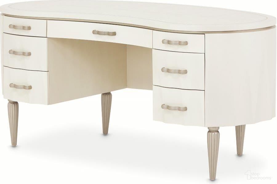 The appearance of London Place Desk In Creamy Pearl designed by Michael Amini in the transitional interior design. This creamy pearl piece of furniture was selected by 1StopBedrooms from London Collection to add a touch of cosiness and style into your home. Sku: N9004207-112. Material: Polyester.
