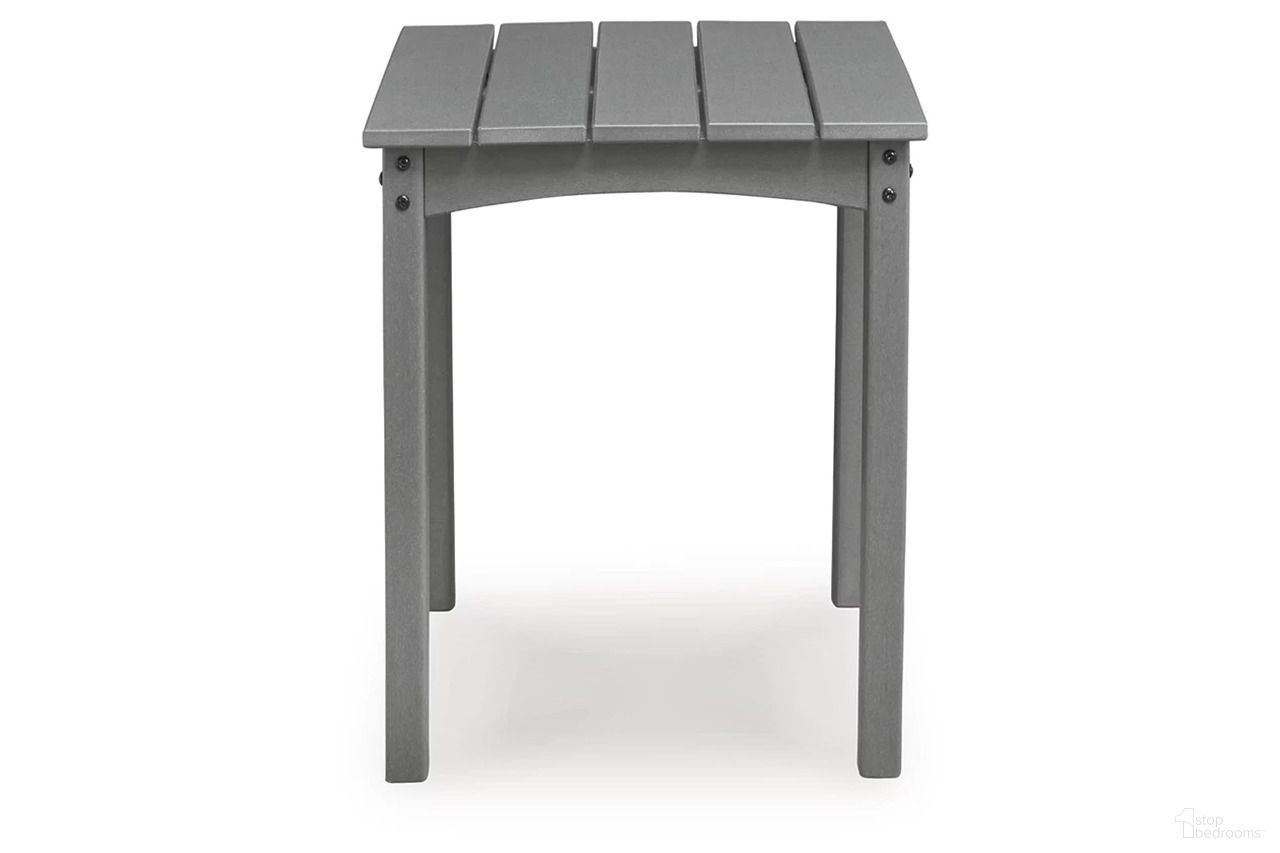 The appearance of Lone View Bay Outdoor End Table In Gray designed by Signature Design by Ashley in the transitional interior design. This gray piece of furniture was selected by 1StopBedrooms from Lone View Bay Collection to add a touch of cosiness and style into your home. Sku: P803-702. Material: HDPE.