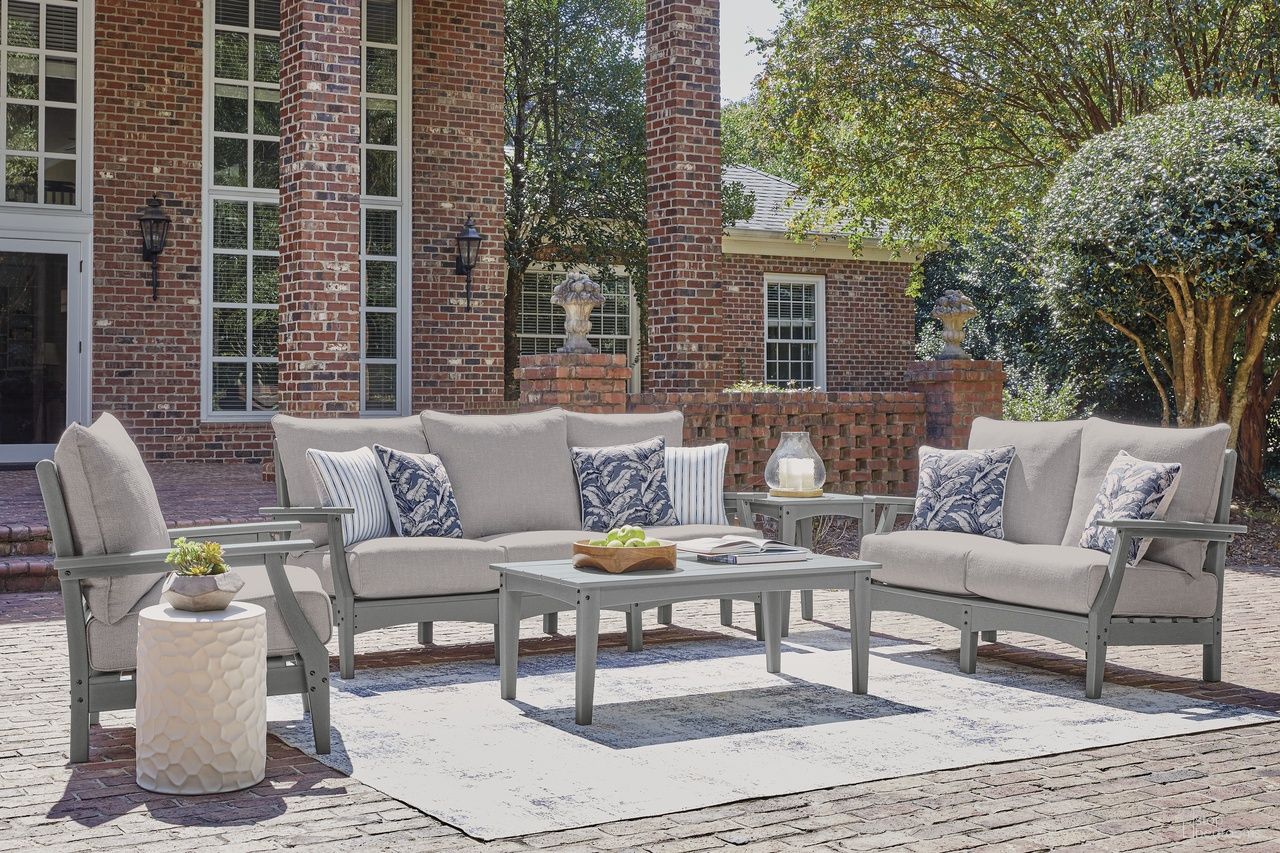The appearance of Lone View Bay Outdoor Living Room Set with Cushion In Gray designed by Signature Design by Ashley in the transitional interior design. This gray piece of furniture was selected by 1StopBedrooms from Lone View Bay Collection to add a touch of cosiness and style into your home. Sku: P803-838;P803-835. Material: Fabric.