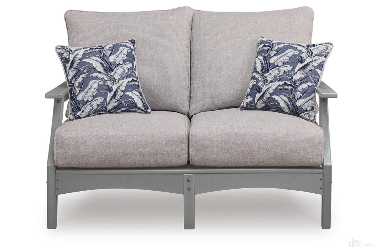 The appearance of Lone View Bay Outdoor Loveseat with Cushion In Gray designed by Signature Design by Ashley in the transitional interior design. This gray piece of furniture was selected by 1StopBedrooms from Lone View Bay Collection to add a touch of cosiness and style into your home. Sku: P803-835. Material: Fabric.