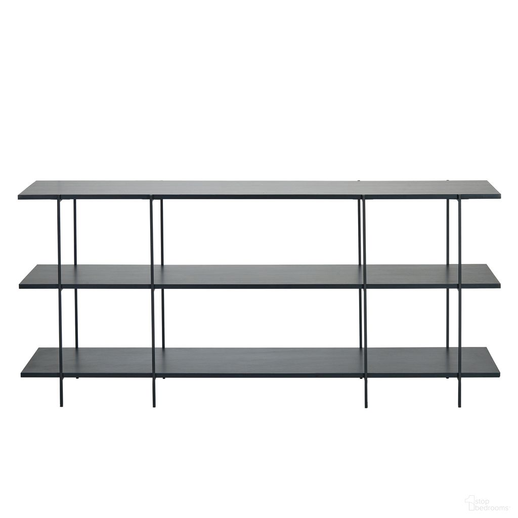 The appearance of Long Wood and Metal 3-Tier Modern Shelf In Black designed by Bloomingville in the modern / contemporary interior design. This black piece of furniture was selected by 1StopBedrooms from to add a touch of cosiness and style into your home. Sku: AH3429. Material: Iron.