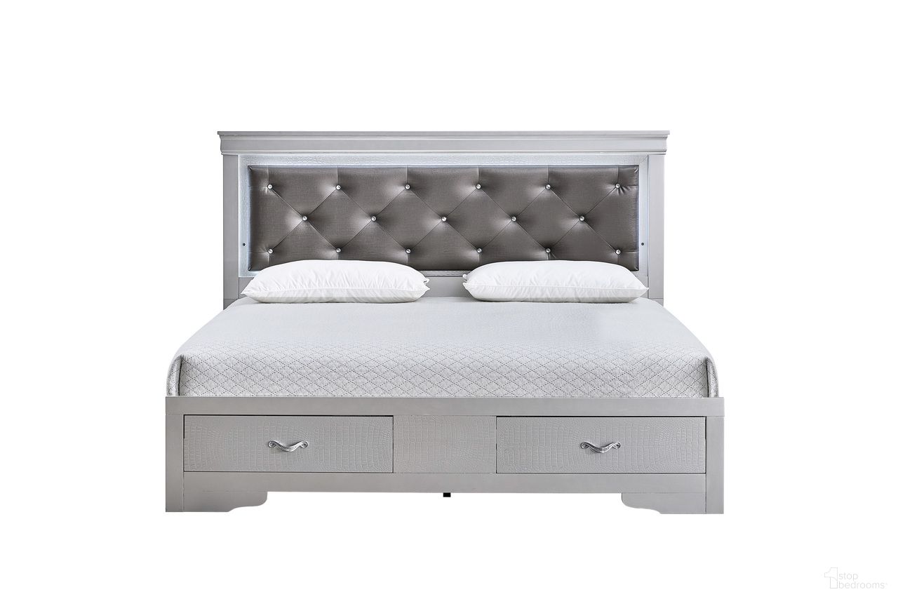 Lorana King Bed In Silver Champagne