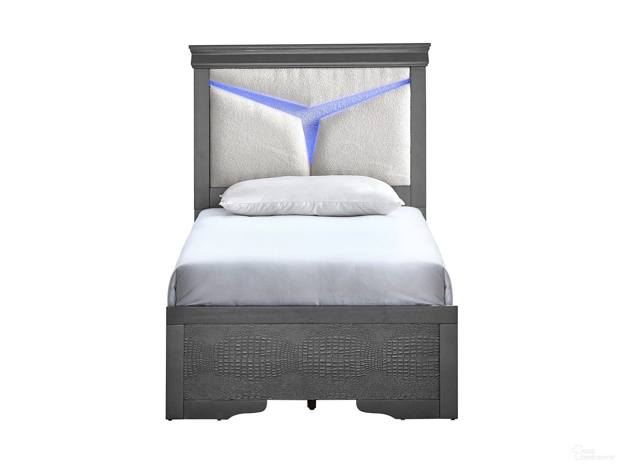 Lorana Teddy Fabric LED Twin Bed in Gunmetal Gray