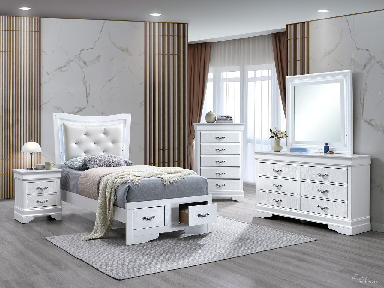 Lorana Youth Bedroom Set In Sparkling White