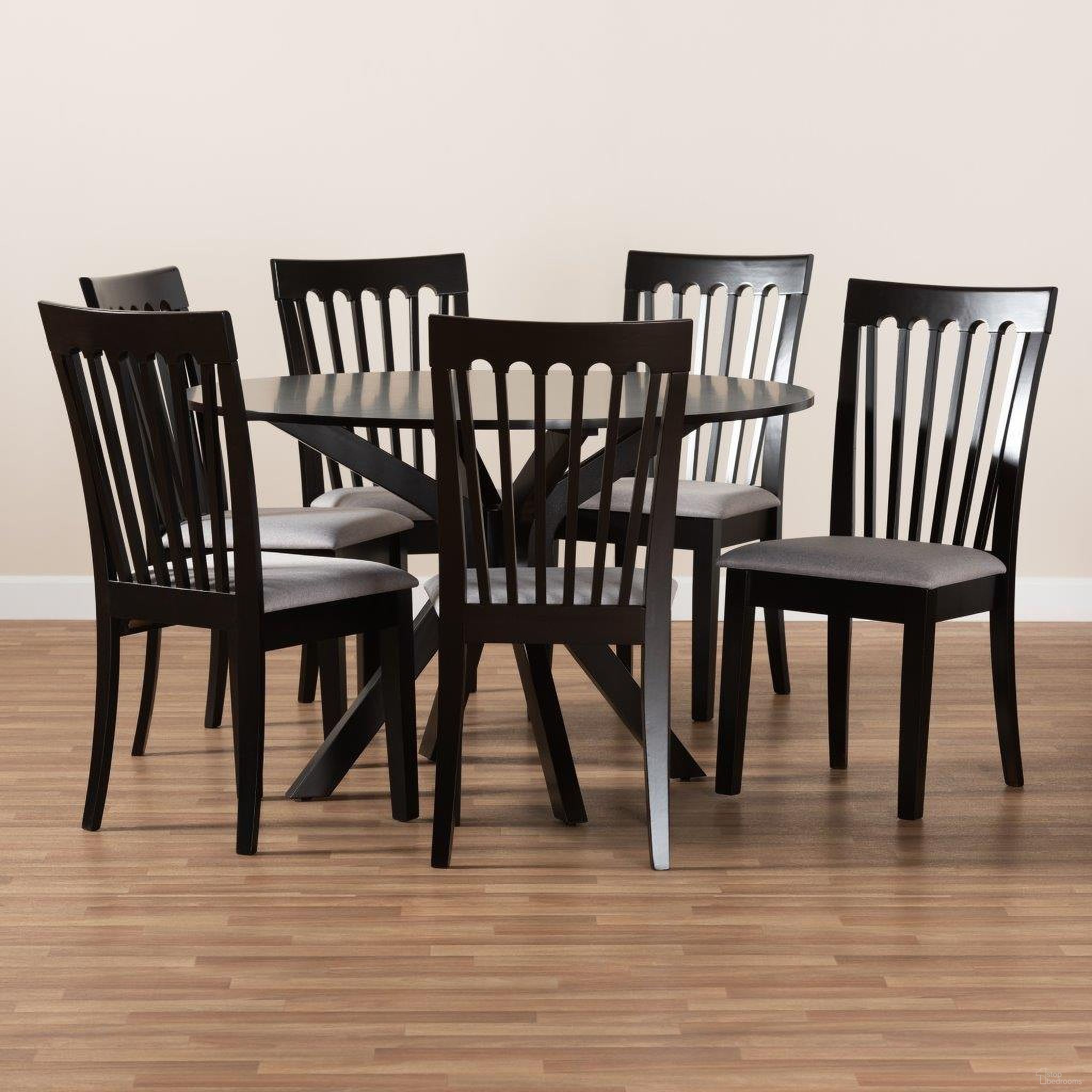 The appearance of Lore Modern and Contemporary Grey Fabric Upholstered and Dark Brown Finished Wood 7-Piece Dining Set designed by Baxton Studio in the modern / contemporary interior design. This grey piece of furniture was selected by 1StopBedrooms from Lore Collection to add a touch of cosiness and style into your home. Sku: Lore-Grey/Dark Brown-7PC Dining Set. Material: Fabric.