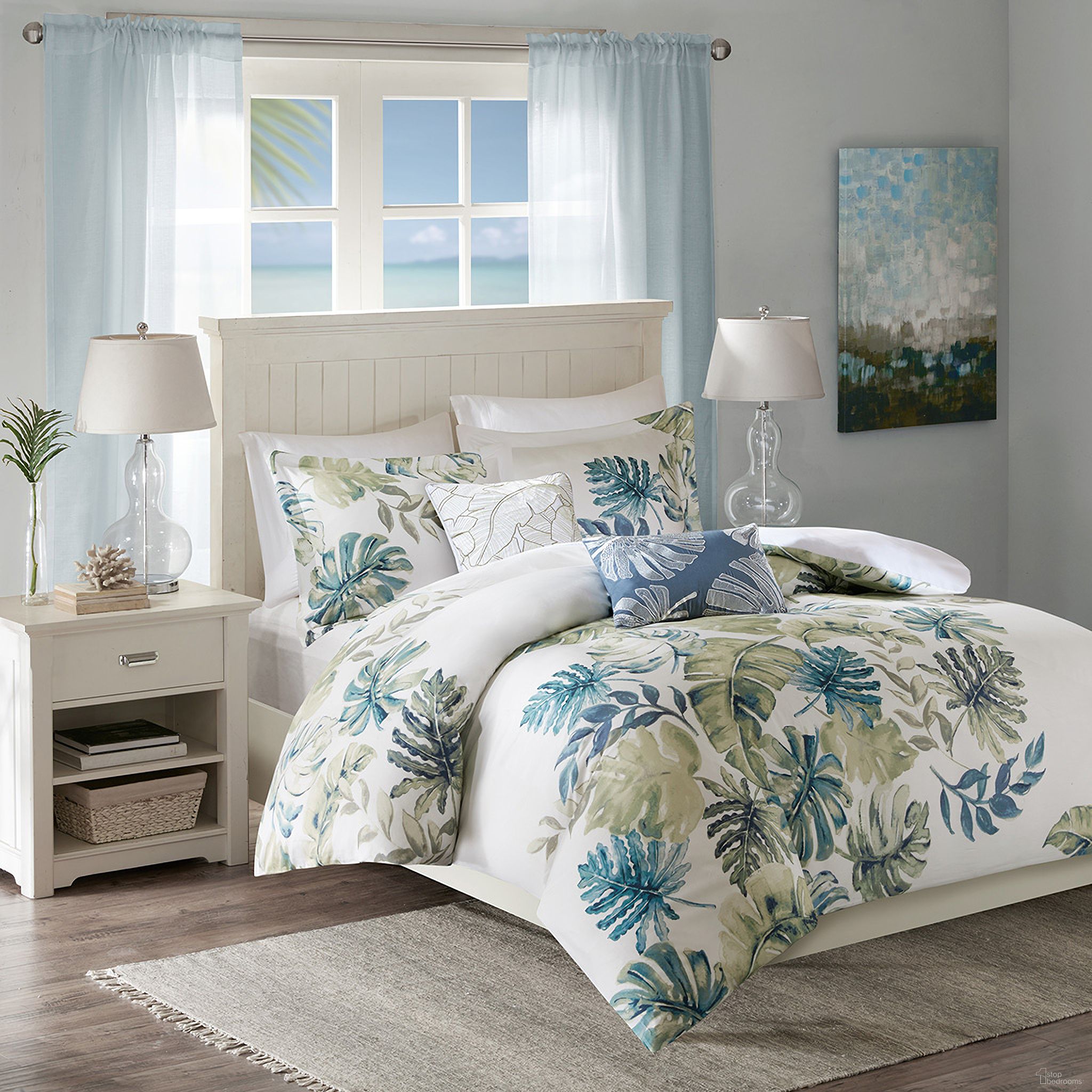 The appearance of Lorelai Cotton Sateen Printed 5 Piece Queen Duvet Set In Multi designed by Olliix in the coastal interior design. This multi piece of furniture  was selected by 1StopBedrooms from Lorelai Collection to add a touch of cosiness and style into your home. Sku: HH12-1622. Material: Polyester. Bed Size: Queen.
