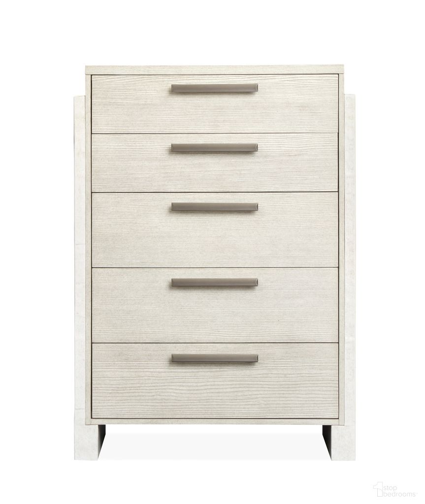 The appearance of Lorelei Drawer Chest In Misty Cloud designed by Magnussen in the transitional interior design. This misty cloud piece of furniture was selected by 1StopBedrooms from Lorelei Collection to add a touch of cosiness and style into your home. Sku: B5893-10. Material: Pine Veneer.