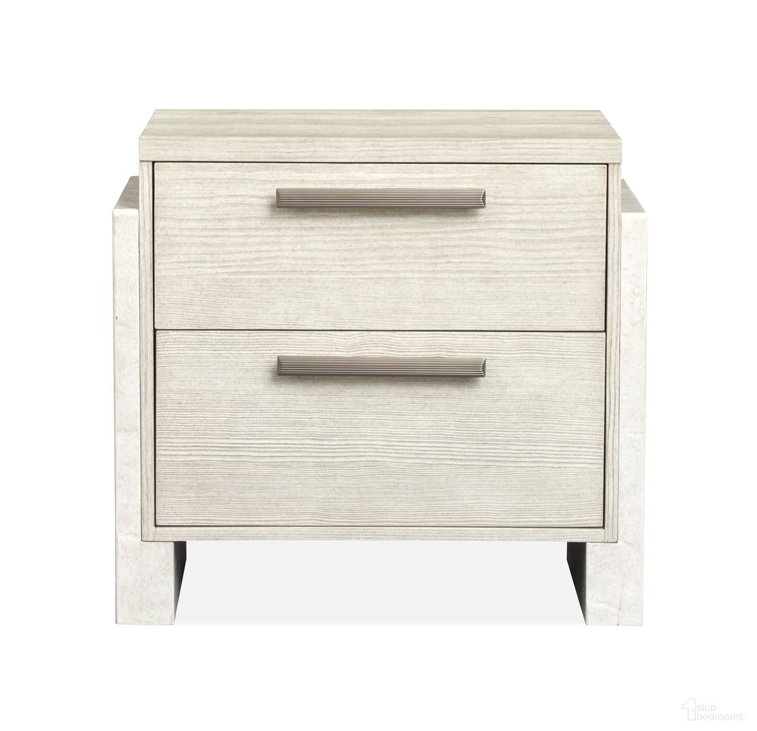 The appearance of Lorelei Drawer Nightstand In Misty Cloud designed by Magnussen in the transitional interior design. This misty cloud piece of furniture was selected by 1StopBedrooms from Lorelei Collection to add a touch of cosiness and style into your home. Sku: B5893-01. Material: Pine Veneer.