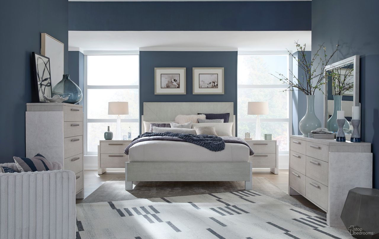 The appearance of Lorelei Panel Bedroom Set In Misty Cloud designed by Magnussen in the transitional interior design. This misty cloud piece of furniture was selected by 1StopBedrooms from Lorelei Collection to add a touch of cosiness and style into your home. Sku: B5893-54H;B5893-54F;B5893-54R;B5893-01. Bed Size: California King. Material: Hardwood.