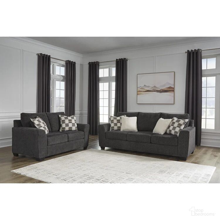 The appearance of Loreo Living Room Sets In Ebony designed by Signature Design by Ashley in the modern / contemporary interior design. This ebony piece of furniture was selected by 1StopBedrooms from Loreo Collection to add a touch of cosiness and style into your home. Sku: 6310138;6310135. Material: Polyester.