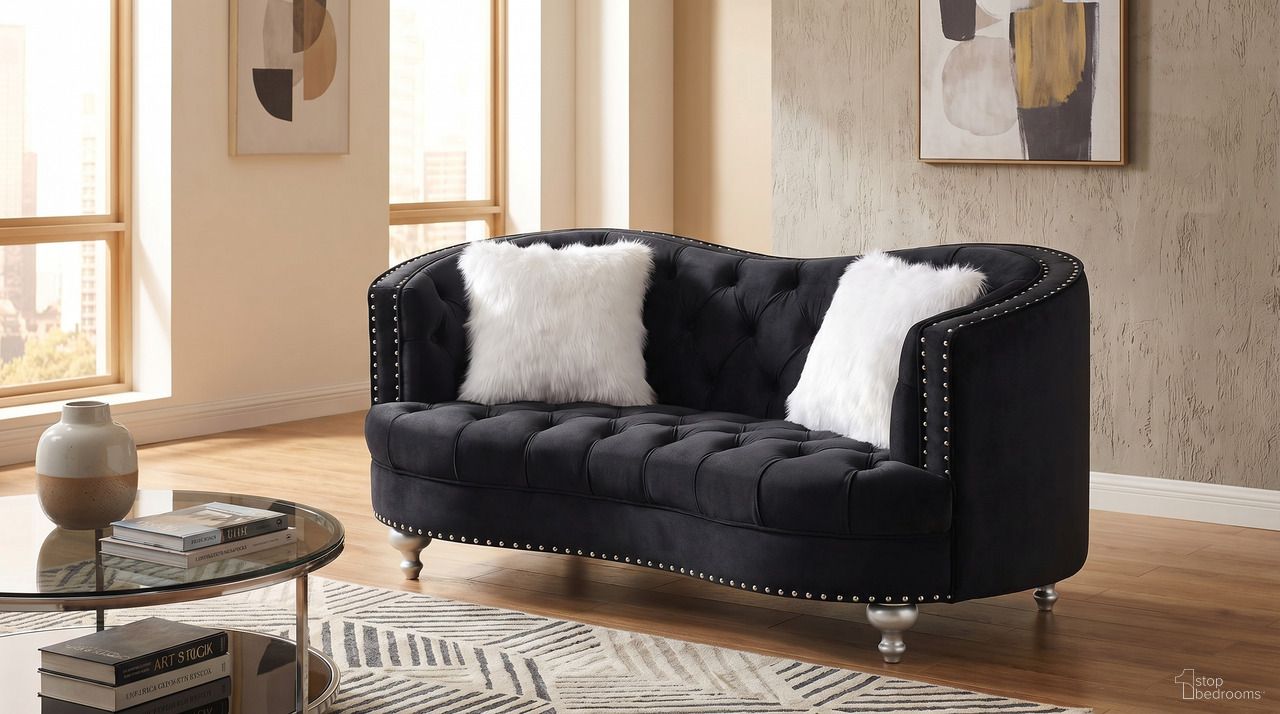 Lori Black Velvet Tuxedo Arm Loveseat
