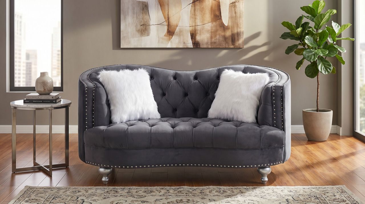 Lori Grey Velvet Tuxedo Arm Loveseat