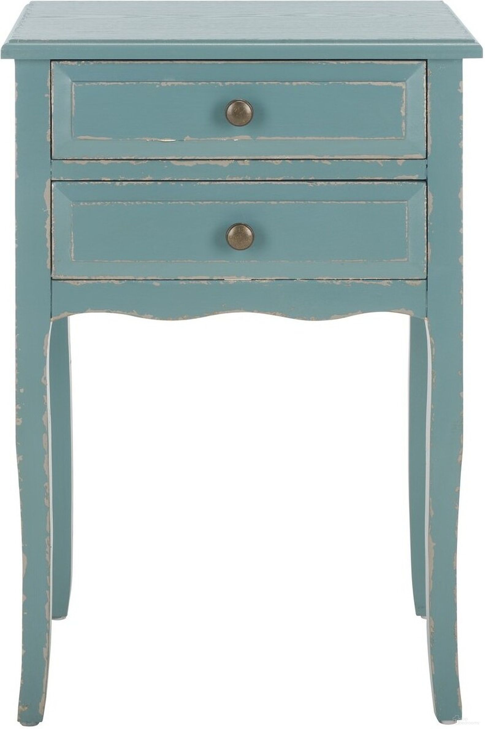 The appearance of Lori Slate Green End Table with Storage Drawers designed by Safavieh in the traditional interior design. This pale blue piece of furniture  was selected by 1StopBedrooms from Lori Collection to add a touch of cosiness and style into your home. Sku: AMH6576F. Material: Wood.